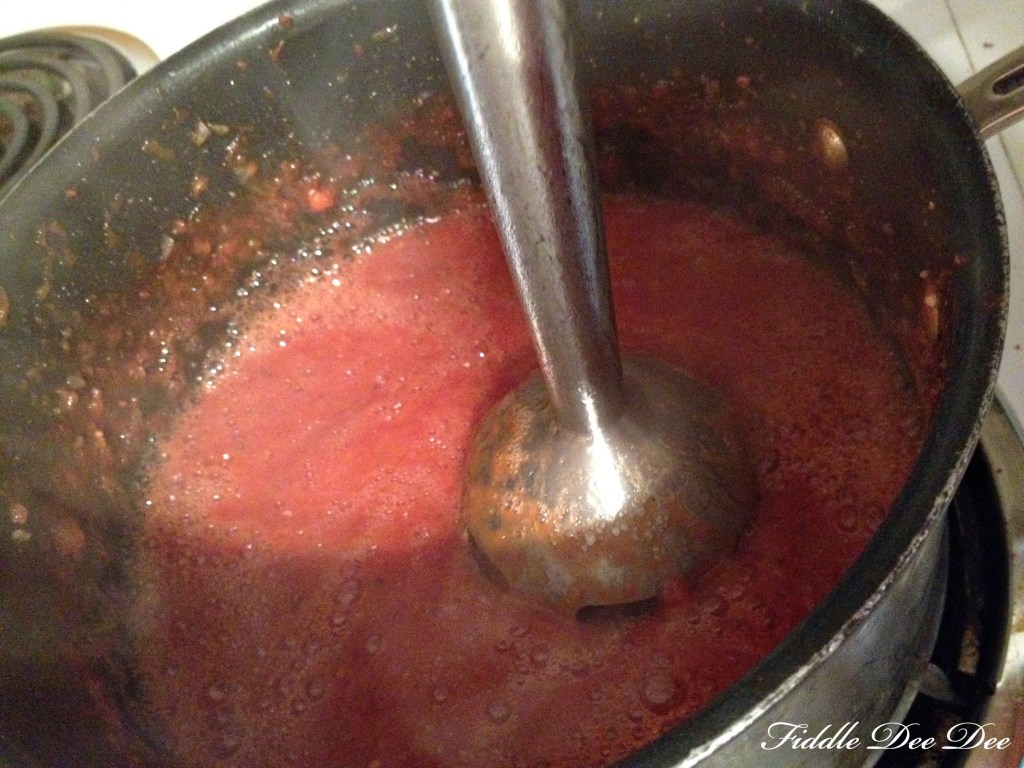 pureeing the marinara sauce