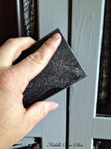 I used the sanding block to smooth our paint drips and then lightly touched them up with paint f needed.