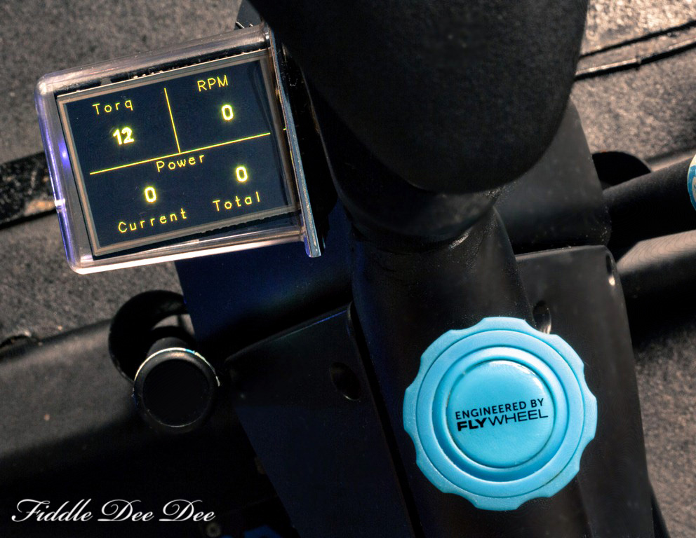 The blue torque knob increases or decreases the intensity of the ride as if you were going up and down hills.  To the lest is the panel that lets you know how you are doing.
